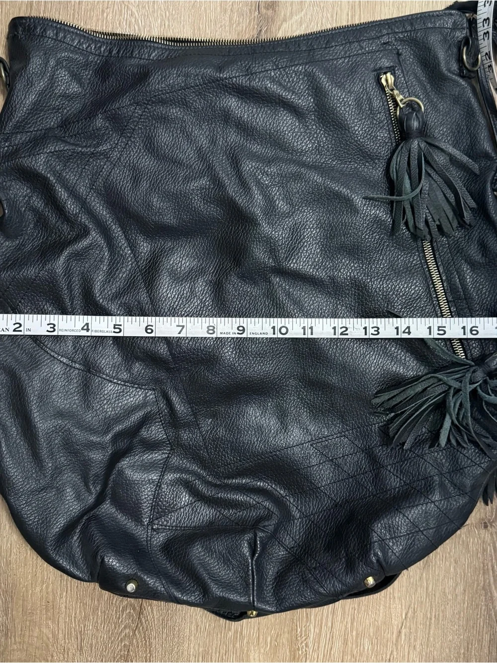 De Lacy Black Leather Hobo Bag with Tassel Accent